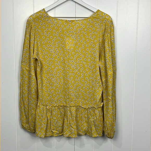 Pleione Womens Top S Yellow Blue Floral Balloon Sleeves Tiered Pullover Boho NWT - Picture 10 of 14